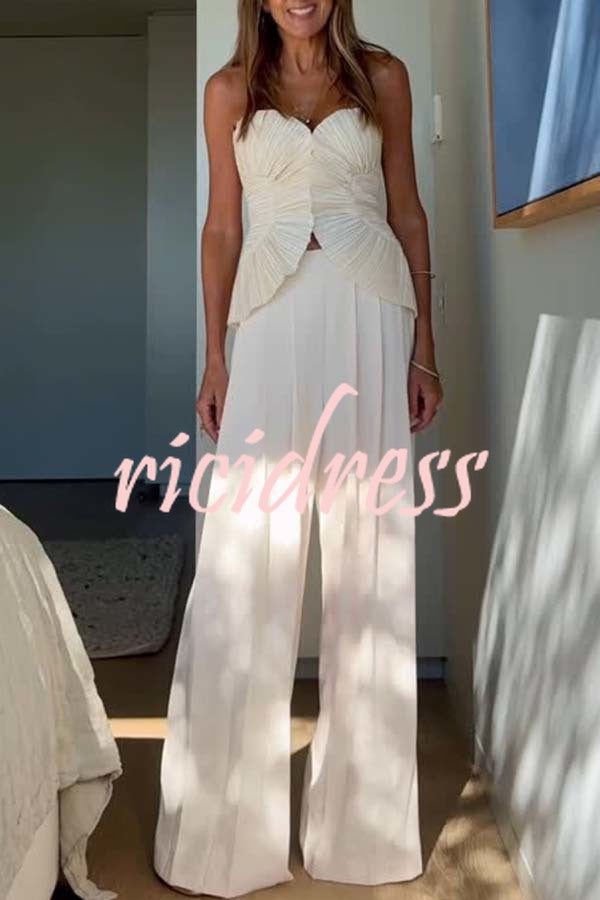 Show Exquisiteness Satin Pleated Heart-shaped Off Shoulder Halter Tank