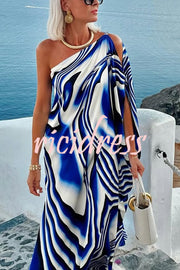 Sirinda Unique Printed Cutout One-shoulder Holiday-style Loose Maxi Dress