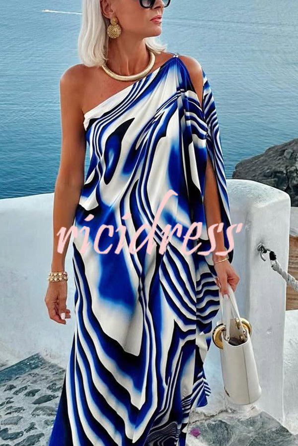 Sirinda Unique Printed Cutout One-shoulder Holiday-style Loose Maxi Dress