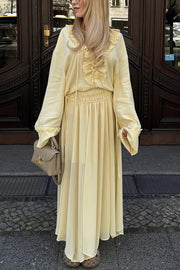 Solid Elastic Waist Drawstring Maxi Skirt