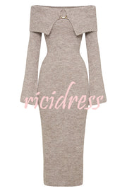 Solid Color Off-shoulder Long-sleeved Elegant Slim-fit Knit Maxi Dress