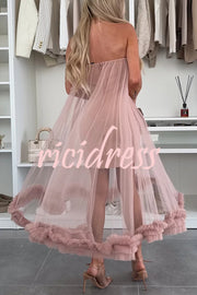 Fairytale Charm Tulle Off Shoulder Ruffles Trim A-line Midi Dress