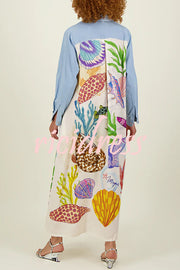 Take A Trip Marine Elements Unique Print Patchwork Pocketed Long Shirt Coat