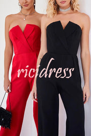 Tuxedo-style Off Shoulder Pocket Wide Leg Formal Jumpsuit