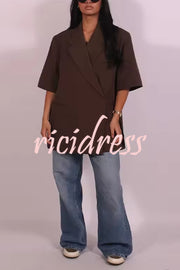 Solid Color Short-sleeved Lapel Casual Loose Blazer