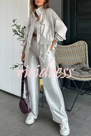 Easy on Me Metallic Fabric Elastic Waist Pocketed Wide Leg Pants