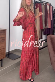 Unique Printed V-neck High-waisted Loose-fitting Holiday Maxi Dress