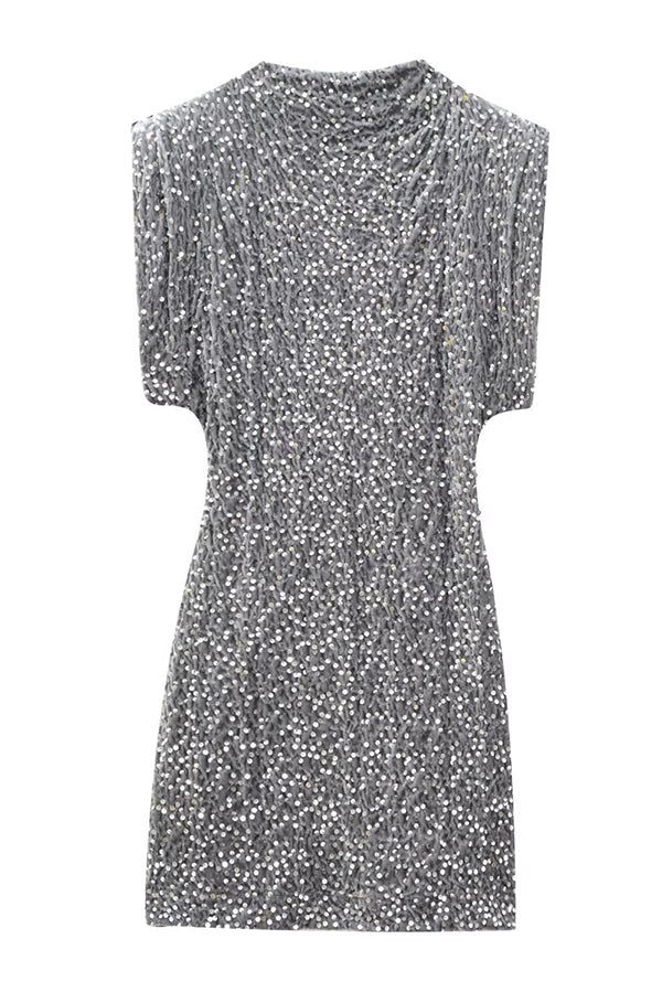 Fashionable Sequined Round Neck Sleeveless Slim-fit Mini Dress