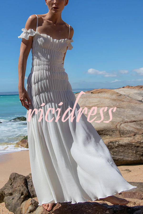 Solid Color Suspender Pleated Holiday Maxi Dress