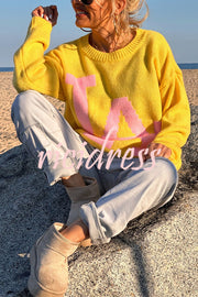 Letter Pattern Crew Neck Long Sleeve Loose Knit Sweater