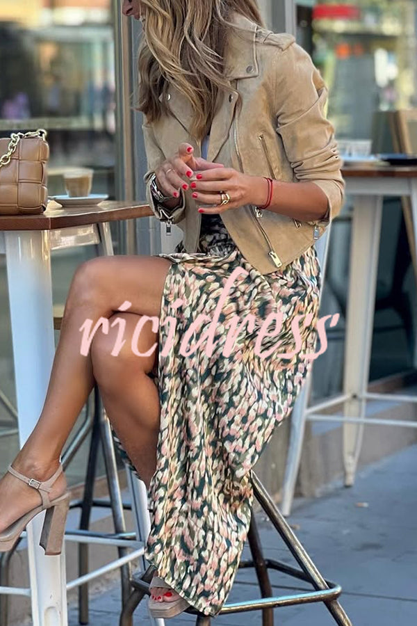 Unique Print High-Waisted Casual Slit Maxi Skirt
