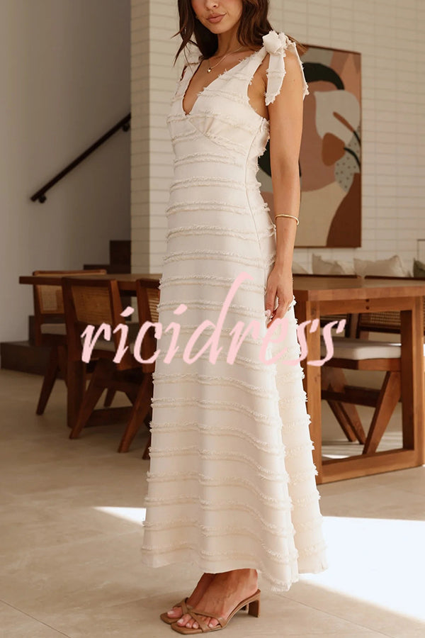 Solid Color V-neck Elegant Sling Lace Up Vacation Maxi Dress