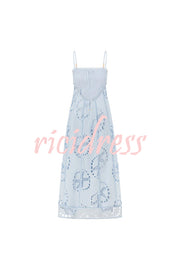 Simona Embroidered Starfish Pattern Backless Tie-up Slip Maxi Dress
