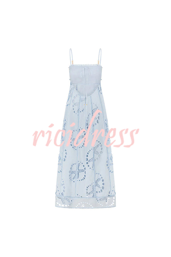 Simona Embroidered Starfish Pattern Backless Tie-up Slip Maxi Dress