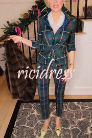 Embrace The Festival Plaid Twist Half Sleeve Shirt and Elastic Waist Pencil Pants Set