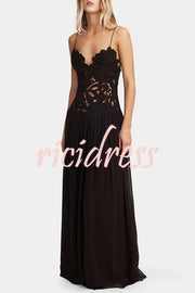 Stephanie Flower Crochet Lace Bust Chiffon Fluffy Hem Maxi Dress
