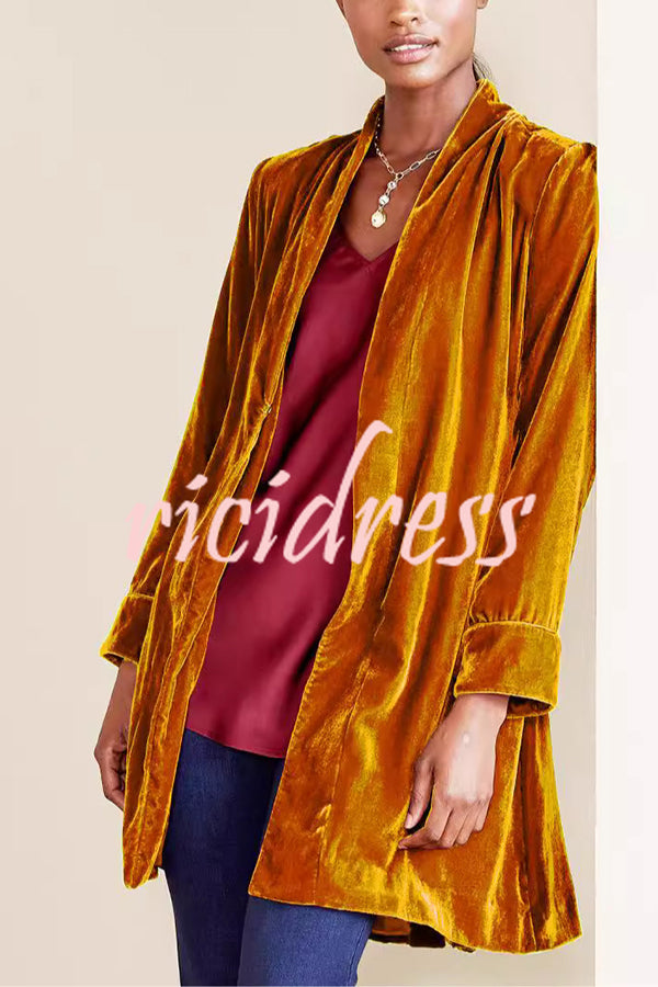 Solid Color Velvet Long-sleeved Loose Mid-length Coat