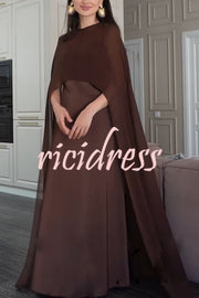 Moonlit Muse Sheer Chiffon High Low Cape Slip Maxi Dress