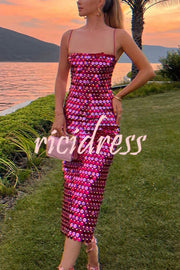 Sexy Sequined Halter-neck Backless Slim Fit Slit Midi Dress