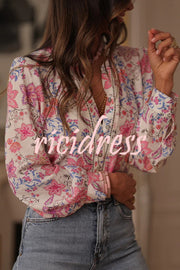 Floral Print Long-Sleeved Button-Up Elegant Shirt