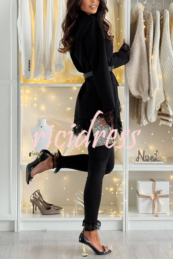 Spiced Muse Lace Trim High Rise Elastic Waist Stretch Pencil Pants