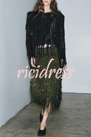 Party Crasher Layered Sequined Tassels Long Sleeve Loose Jacket