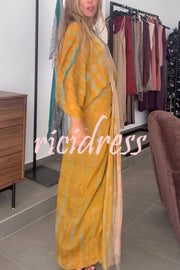 Unique Printed V-neck High-waisted Loose-fitting Holiday Maxi Dress