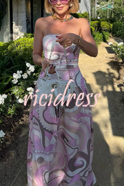 Gorgeous Pastels Unique Print Off Shoulder Low Rise Loose Maxi Dress