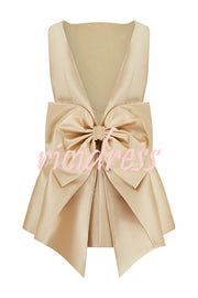 Ultimate Muse Satin Oversized Bow Detail Square Neck Mini Dress