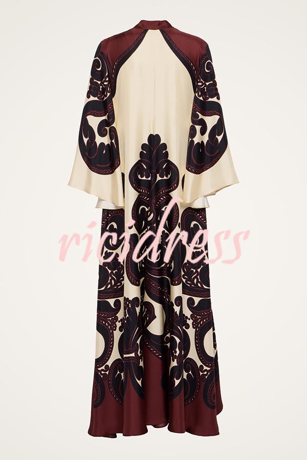 Unique Ethnic Print V-neck Long-sleeved Loose Dress