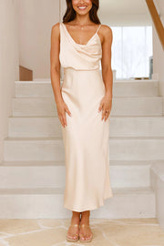 Satin Solid Color Elegant Sling Waist Open Back Maxi Dress