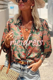 Unique Printed Loose Resort Long Sleeve Shirt