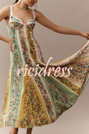Sweet Garden Linen Blend Color Block Floral Paneled Maxi Dress
