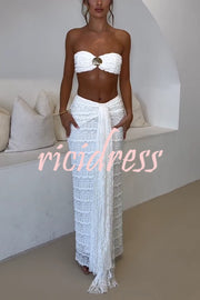 Fashion Metal Shell Embellished Sexy Bandeau and Elastic Tie Maxi Skirt Set