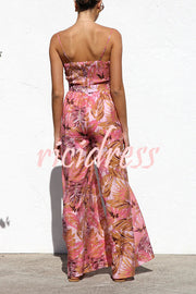 Botanical Print Strappy Resort Style Wide-leg Pants Jumpsuit