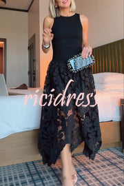 Atlas Asymmetric Ribbed-knit and Guipure Lace Back Zipper Midi Dress