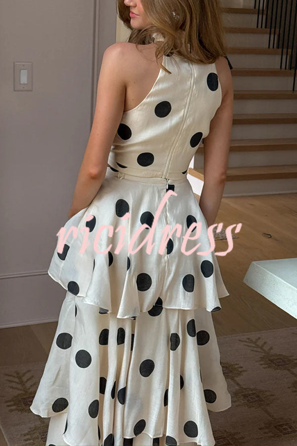 Gift To You Polka Dot Print High Neck Sleeveless Top