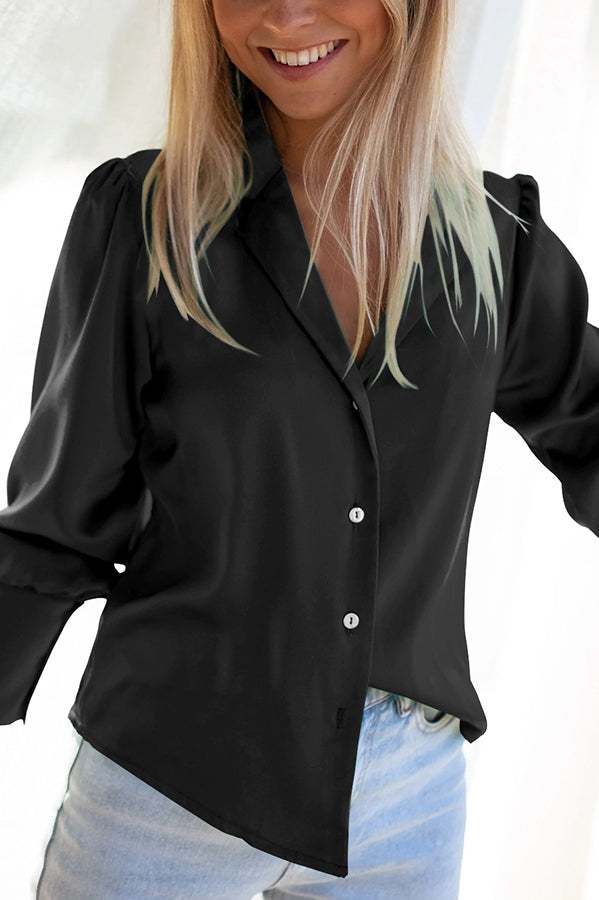 Sophistication Satin Long Sleeve Button Up Blouse