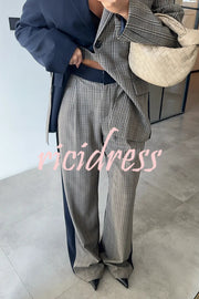 Nayla Plaid Contrast Color Belted Long Sleeve Lapel Blazer and Pocketed Wide Leg Pants Set