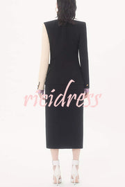 Love Unfolded Contrast Color Side Bow Tie-up Long Sleeve Slit Midi Dress