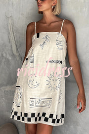 Fashionable Graffiti Printed Halter Backless Loose Mini Dress