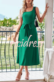 Fresh and Sweet Solid Color Lace Up with Slits Midi Dress