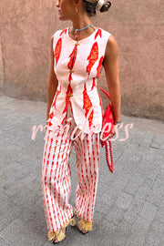 Good Luck Linen Blend Koi Pattern High Rise Elastic Waist Loose Pants