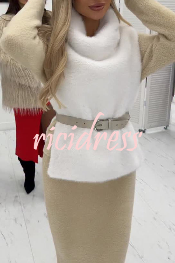 Warm and Stylish Shaggy Eco-fur Stand Collar Side Slit Vest