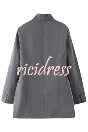 Solid Color Lapel Long Sleeve Casual Pocket Long Blazer