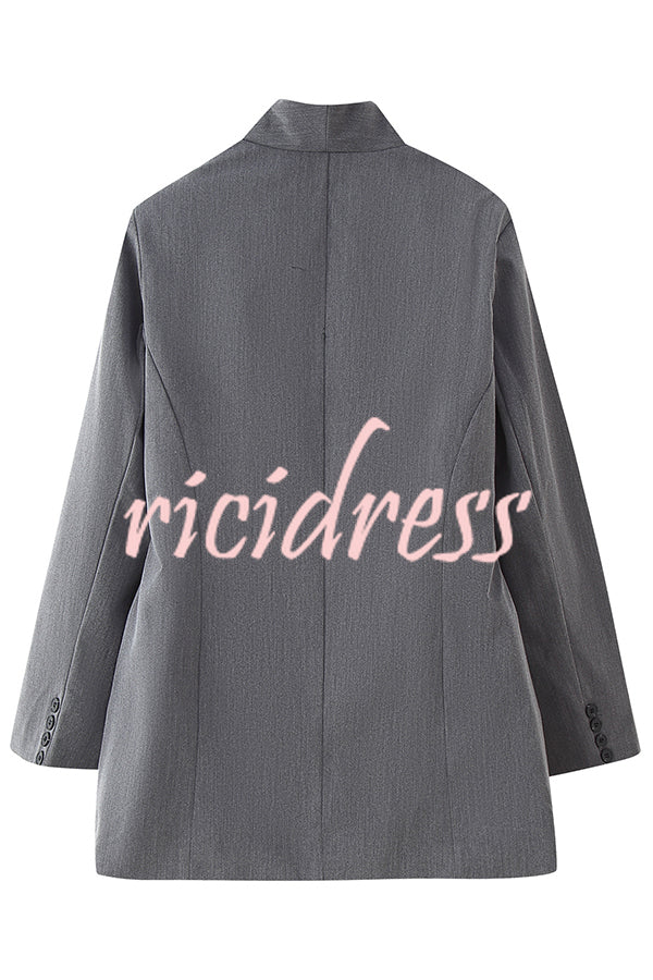 Solid Color Lapel Long Sleeve Casual Pocket Long Blazer