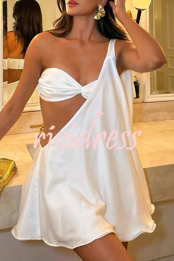 Antari Pleated Tube Top One Shoulder Tie-up Vacation Mini Dress