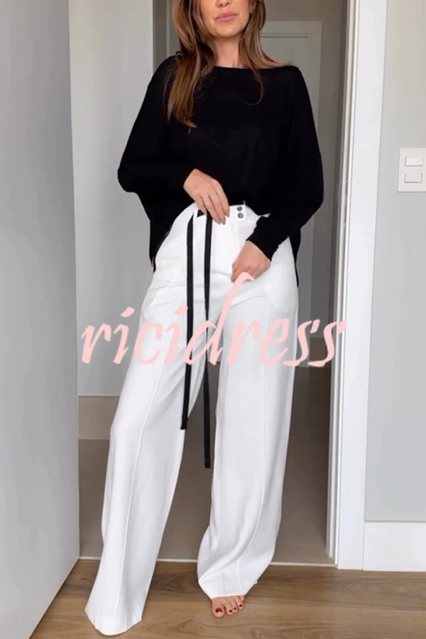 Full of Chic Colorblock Trim Lace-up Waist Pocketed Wide Leg Pants