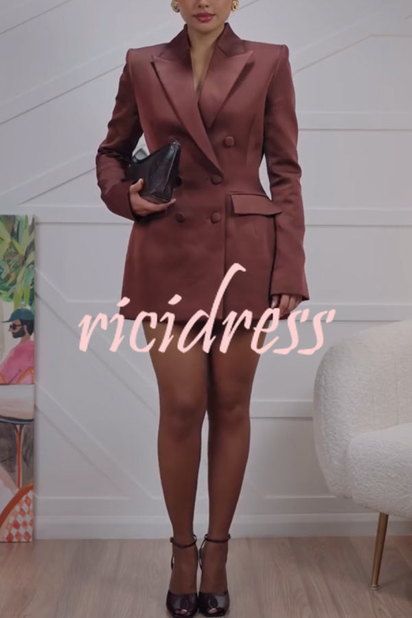 Monica Satin Double-breasted Long Sleeve Peak Lapel Blazer Mini Dress