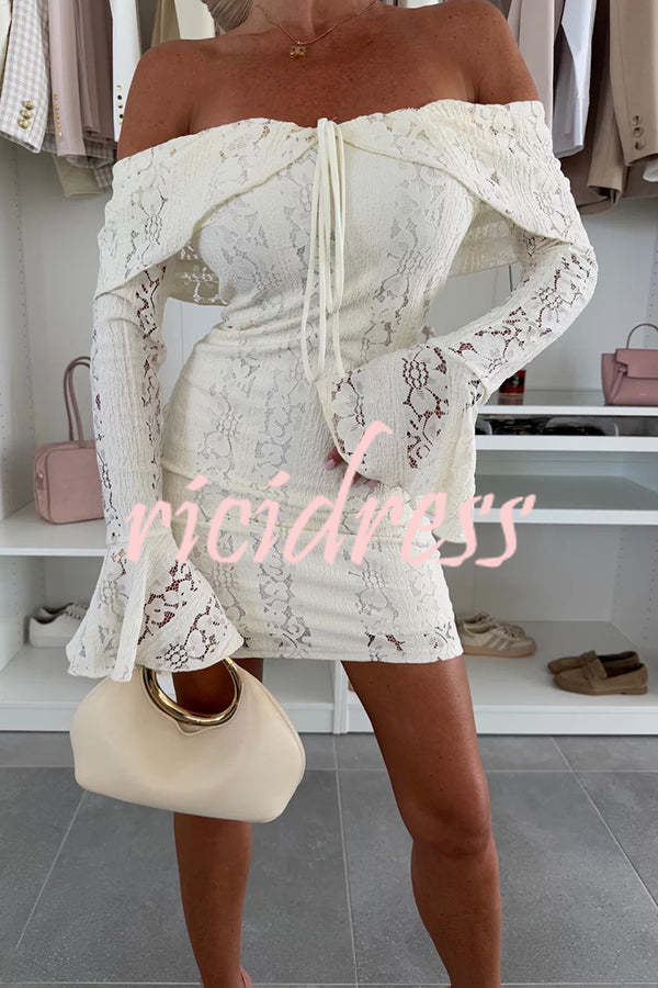 Solid Color Lace Off Shoulder Lace Sexy Slim Mini Dress
